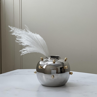 Stainless Steel Vase With Gold Balls Small