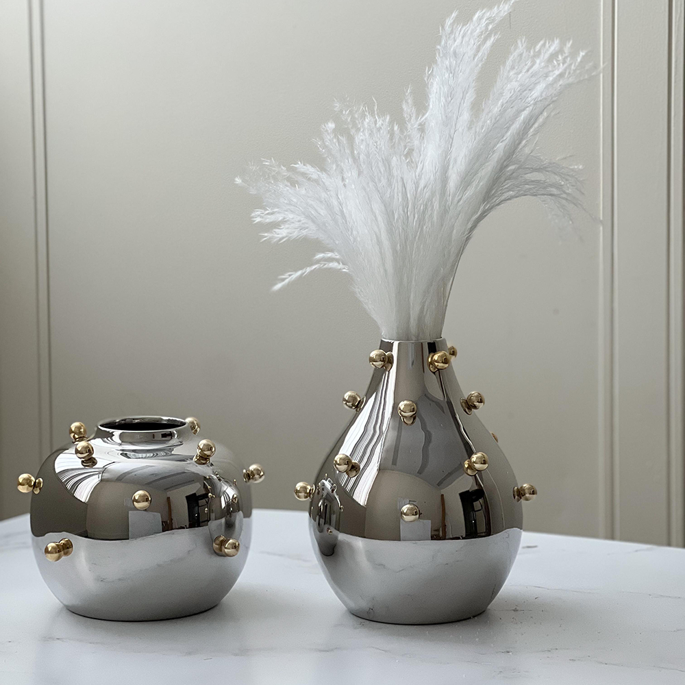 Stainless Steel Vase With Gold Balls Large