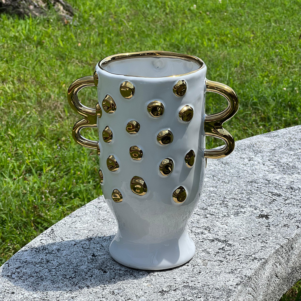 Porcelain Vase with Small Gold Beads