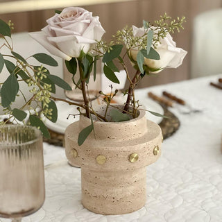 Travertine Vase with Gold Studs