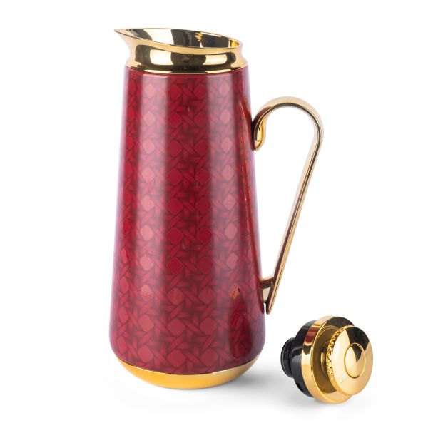 Rattan Vacuum Flask – Red & Gold, Insulated Water Bottle for Travel & Home Use