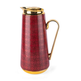 Rattan Vacuum Flask – Red & Gold, Insulated Water Bottle for Travel & Home Use