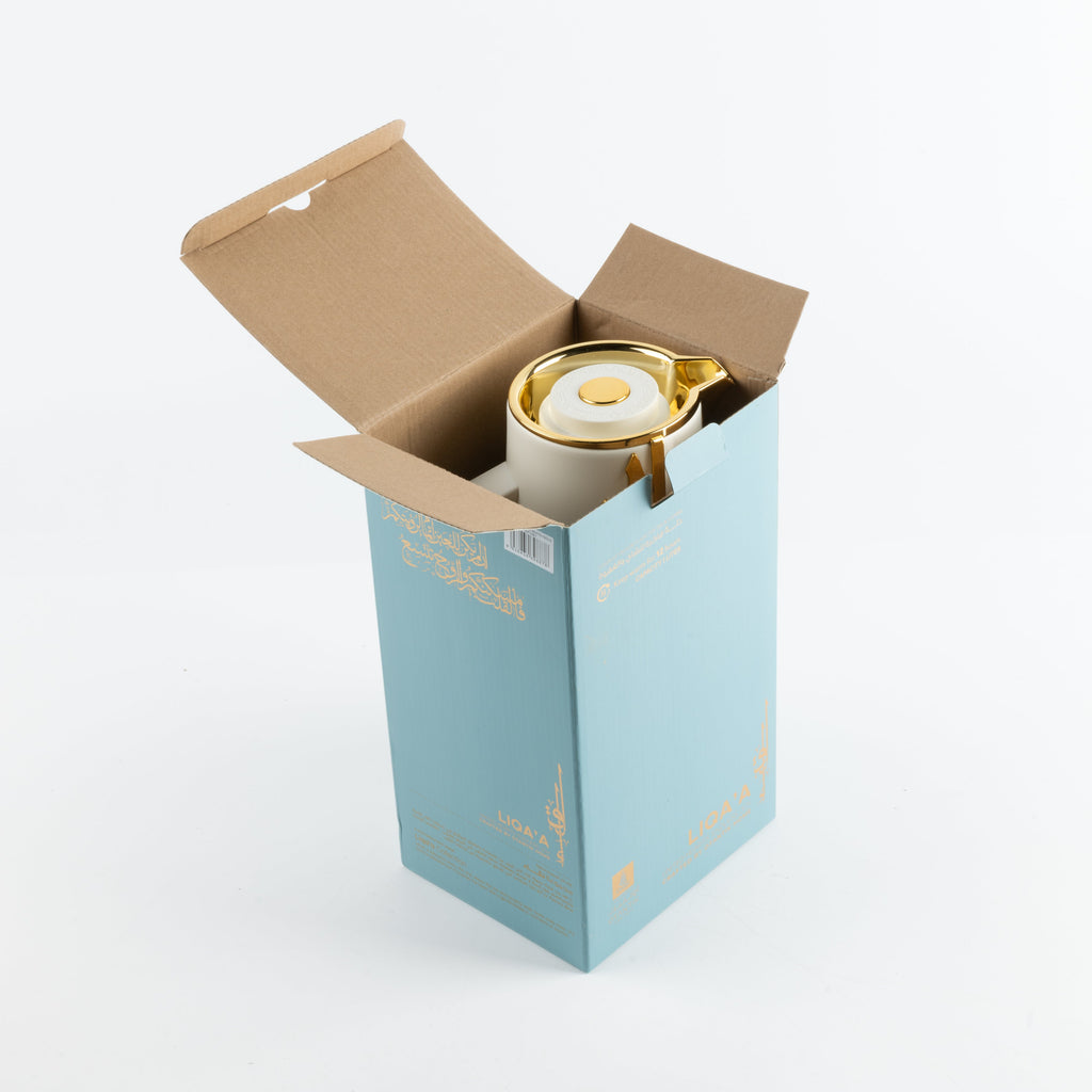 Liqaa Vacuum Flask Thermos – Pearl White & Gold, Elegant Thermal Water Bottle