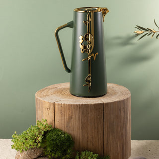 Liqaa Vacuum Flask Thermos – Olive Green & Gold, Double-Wall Stainless Steel Flask