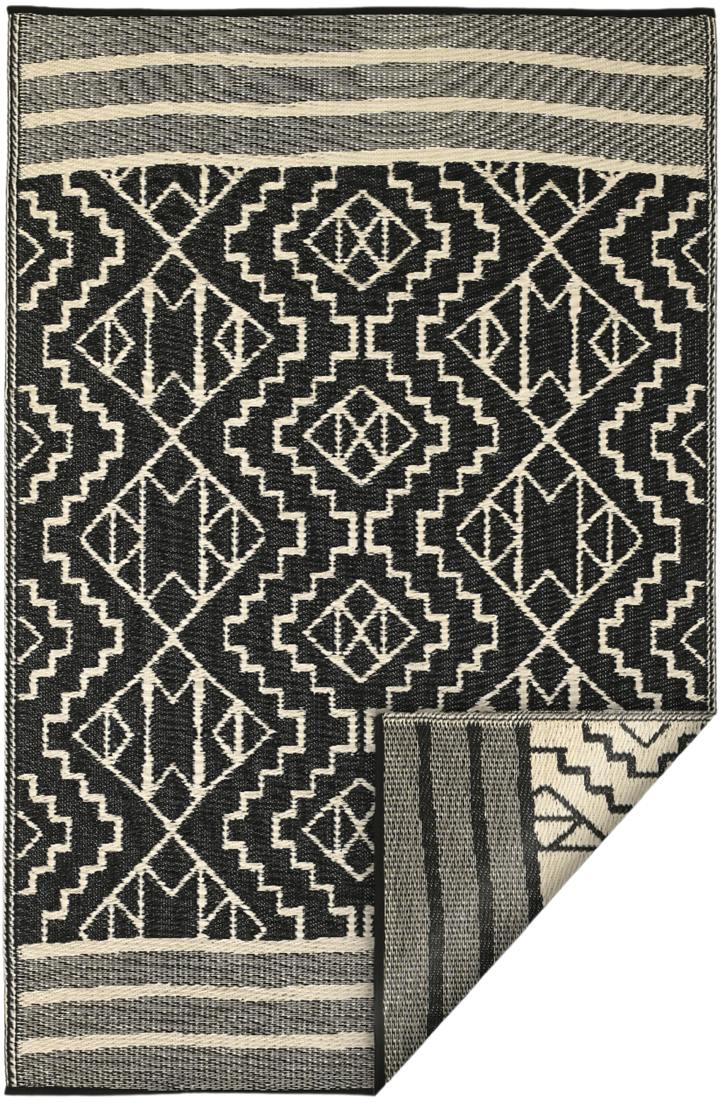 Kilimanjaro Black Boho Reversible Outdoor Patio Rug