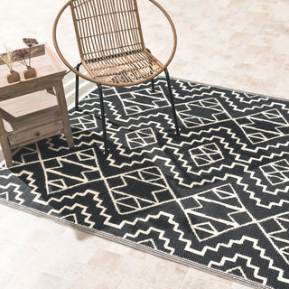 Kilimanjaro Black Boho Reversible Outdoor Patio Rug