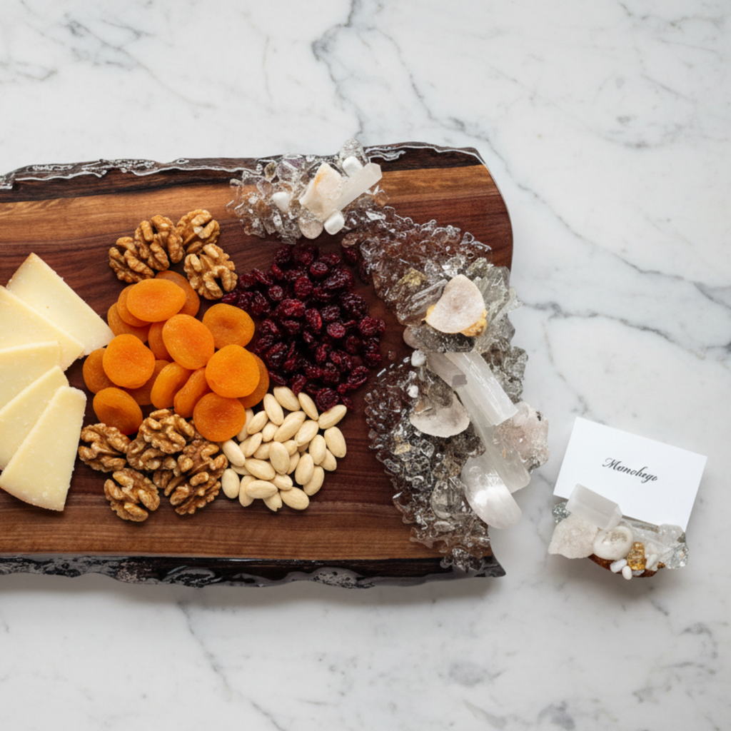 Handcrafted Walnut & Natural Crystal Place Card Holder