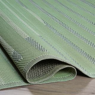 Kyoto Green Striped Reversible Outdoor Patio Rug