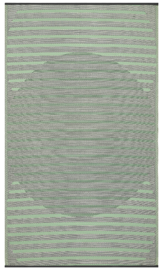 Kyoto Green Striped Reversible Outdoor Patio Rug