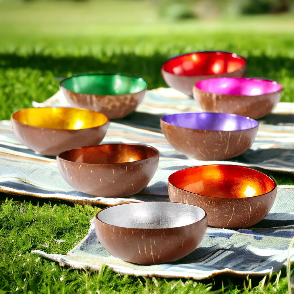 Coconut Rainbow Bowls – Gold Leaf Lacquered Coconut Shell Decorative Bowls