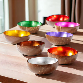 Coconut Rainbow Bowls – Gold Leaf Lacquered Coconut Shell Decorative Bowls