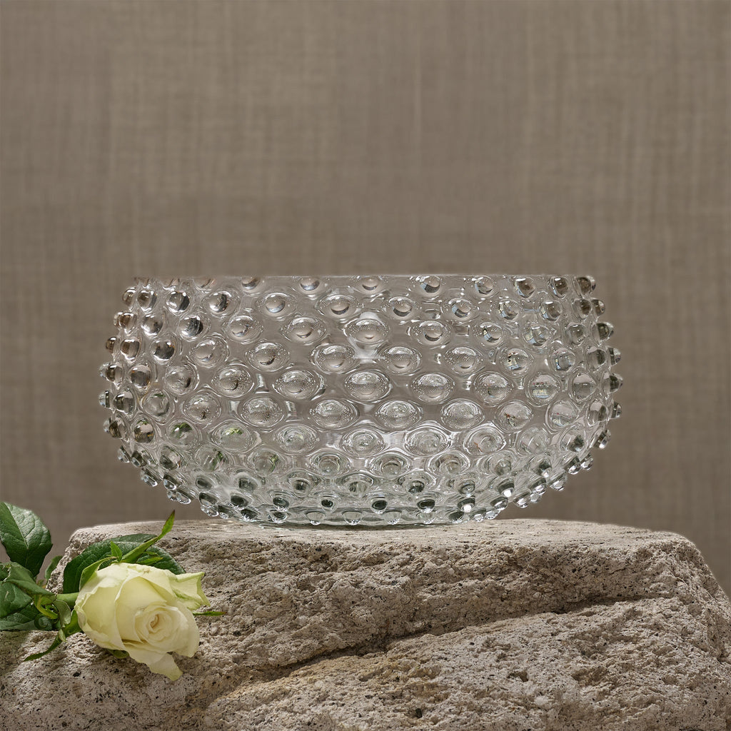 Hobnail Glass Bowl in Smokey Quartz – Large