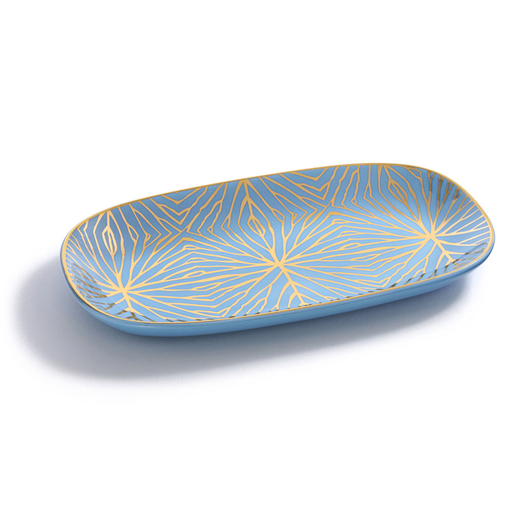 Talianna Lily Pad Sky Blue & Gold Catchall Tray – 24K Gold Accent in Limited Edition