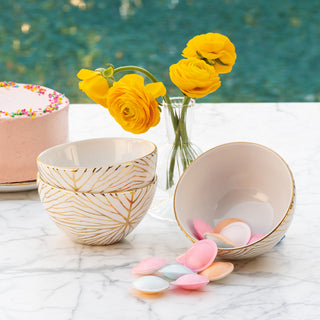 Talianna Lily Pad Bowls, White & Gold, Set of 4