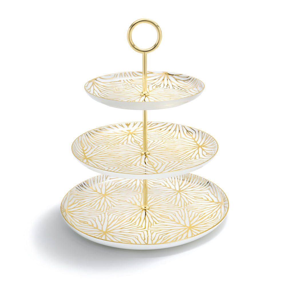 Talianna Lily Pad 3-Tiered Stand, White & Gold