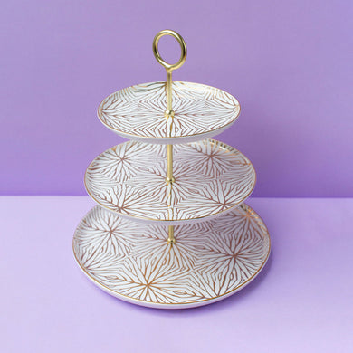 Talianna Lily Pad 3-Tiered Stand, White & Gold