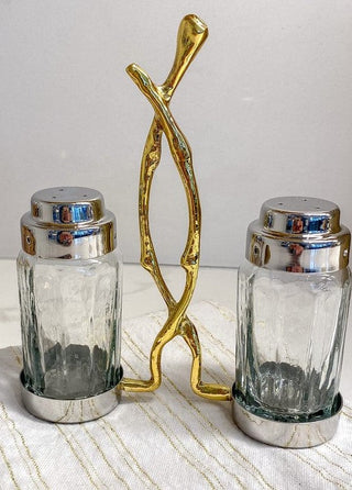 Glass Salt and Pepper Set with Gold Twig Design - 4