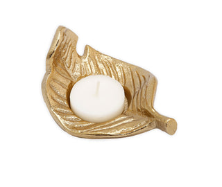 Sculptural Gold Leaf Tea Light Candle Holder