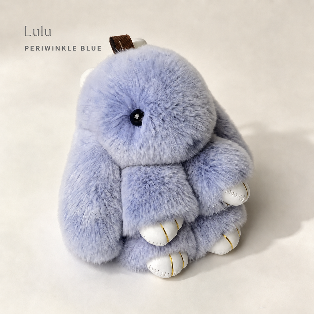 Bunny Lulu Rex Fur Key Chain Gift Set with Vintage Tin or Drawstring Bag