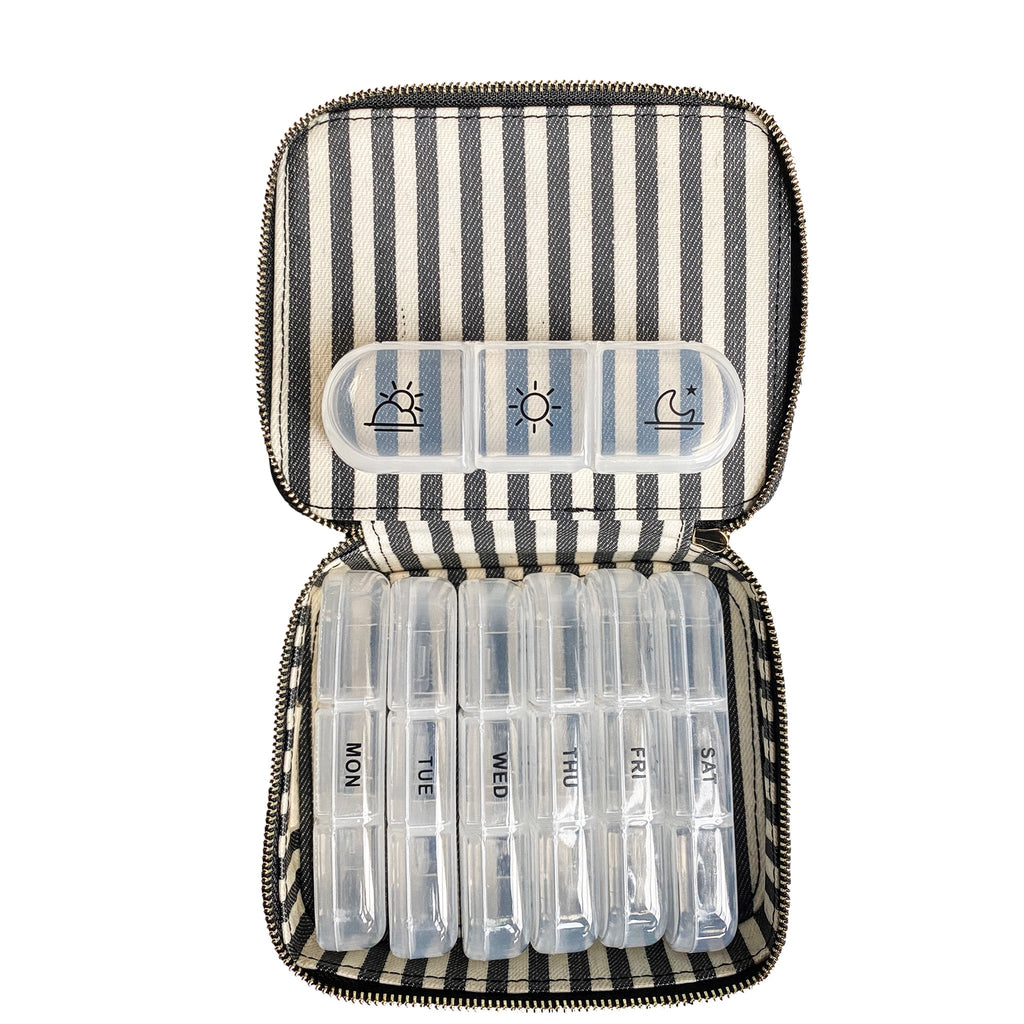 Large Pill Travel Case with Individual Daily Pill Organizer – Black