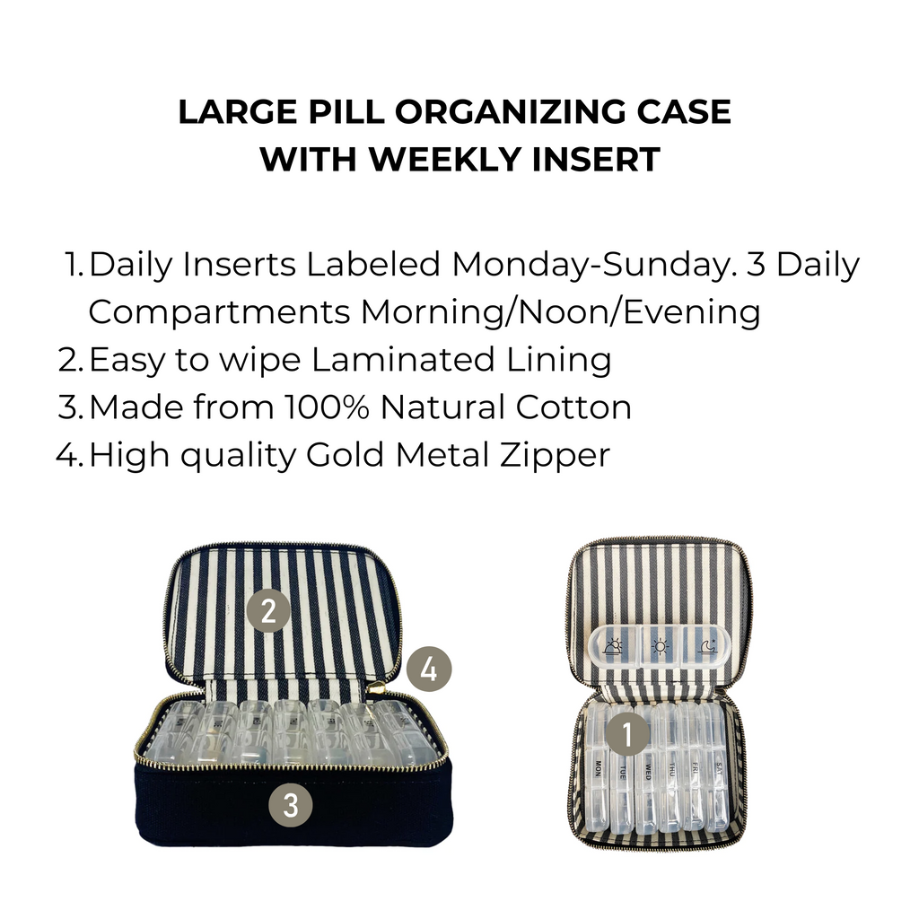 Large Pill Travel Case with Individual Daily Pill Organizer – Black
