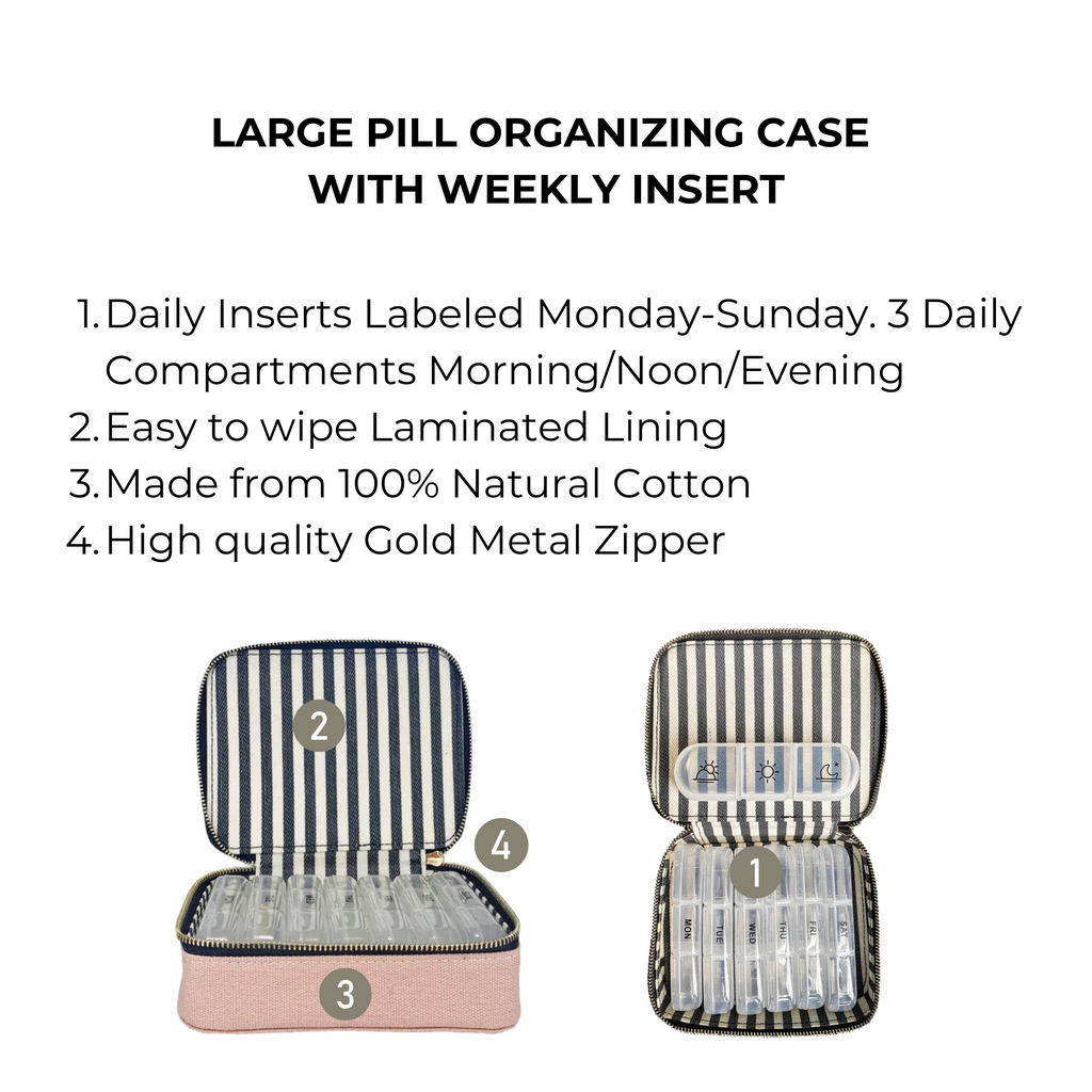 Large Pill Travel Case with Individual Daily Pill Organizer – Pink/Blush