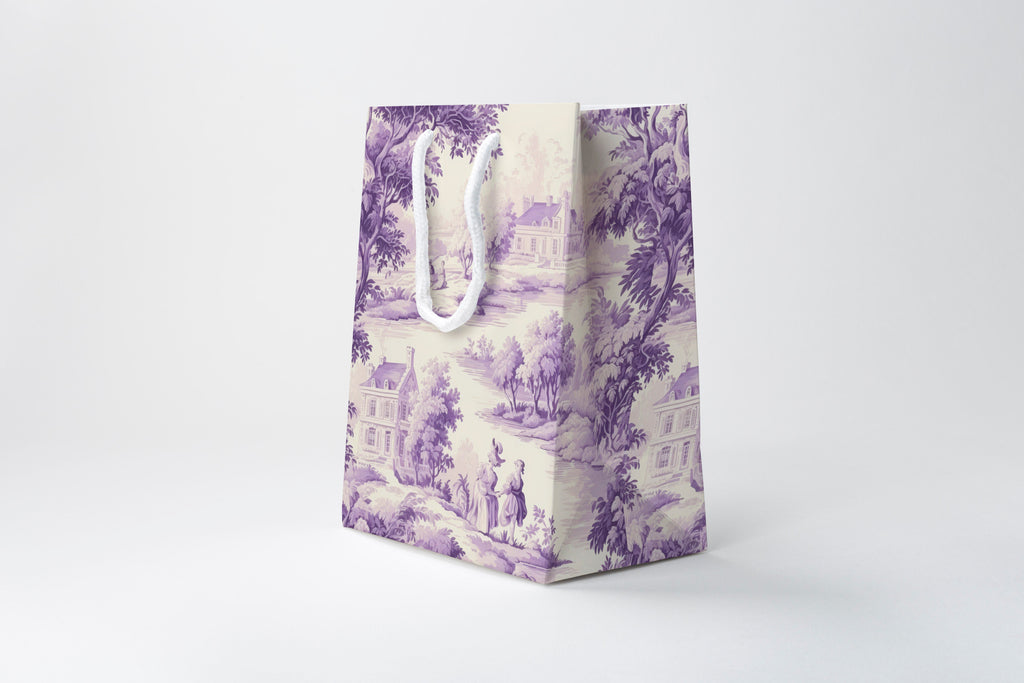 Lavender Toile Illustrated Gift Bag with Handles