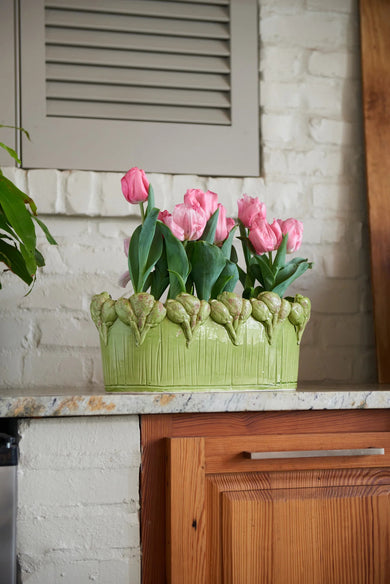 Les Fleur Oval Centerpiece in Ivory & Green | Medium or Large