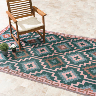 Lhasa Green Boho Reversible Outdoor Patio Rug