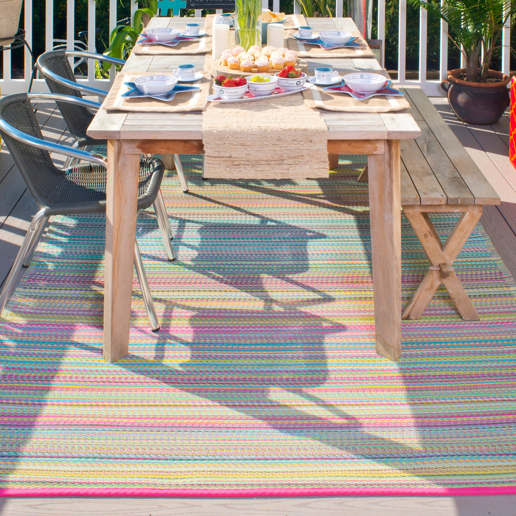 Cancun Candy Striped Reversible Outdoor Patio Rug