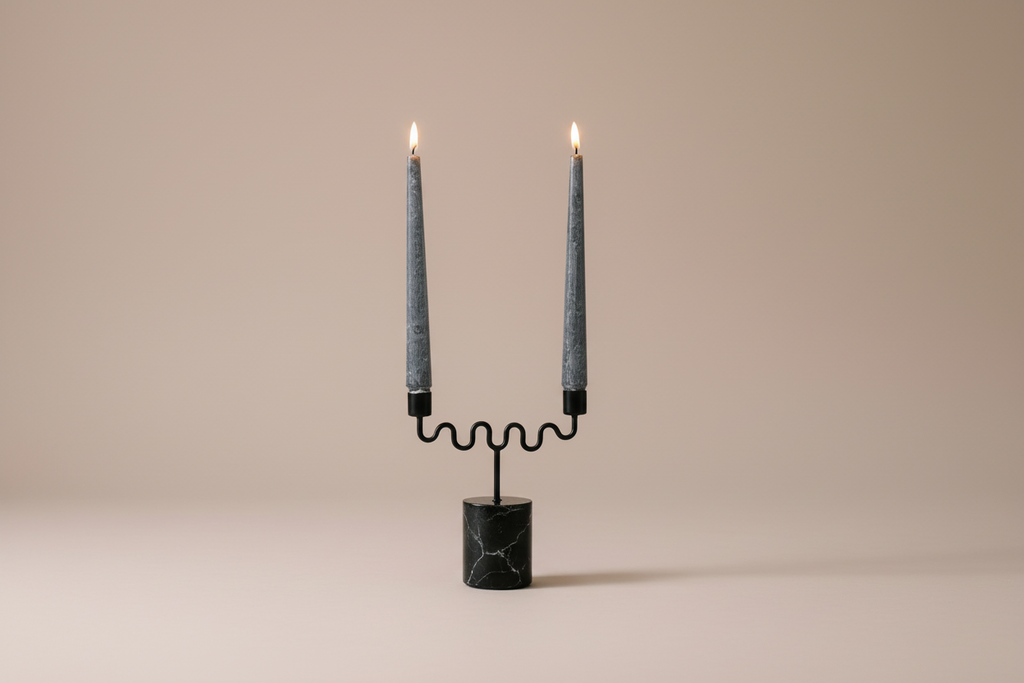 Lilia Black Marble & Iron Candle Holder