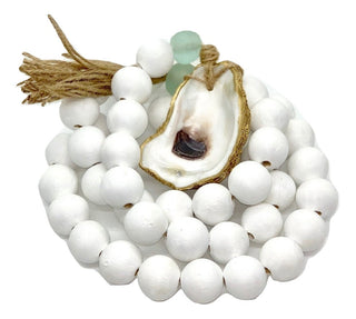 Long Beach White Bead Garland with 18K Gold Oyster Accent