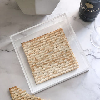 Lucite Box with White Base and Clear Lid - for Square Matzos
