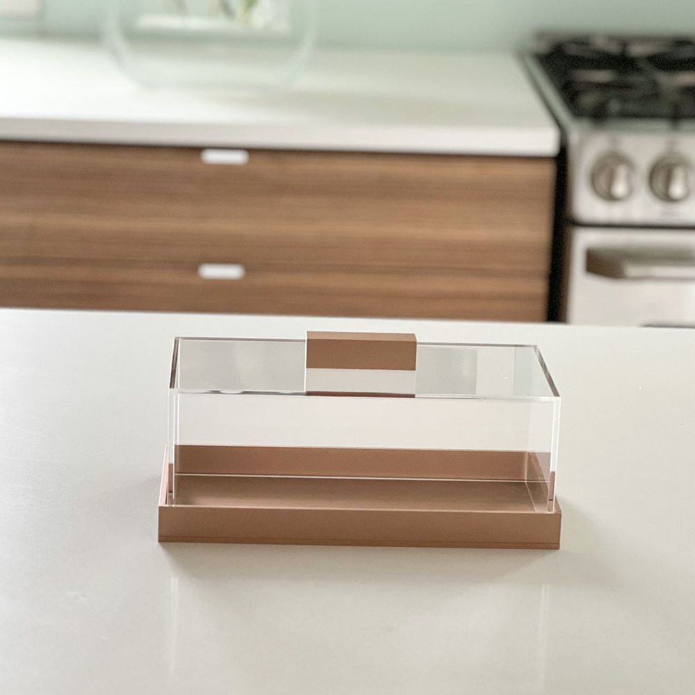Rectangular Lucite Cake Dome with Gold Base and Handle