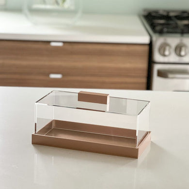 Rectangular Lucite Cake Dome with Gold Base and Handle