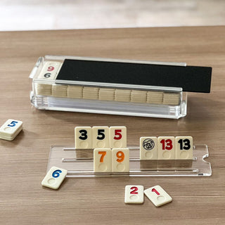 Lucite Rummy Game with Colorful Sliding Lid | Modern Luxury Tile Game Set