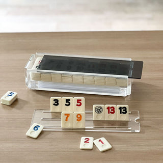 Lucite Rummy Game with Colorful Sliding Lid | Modern Luxury Tile Game Set