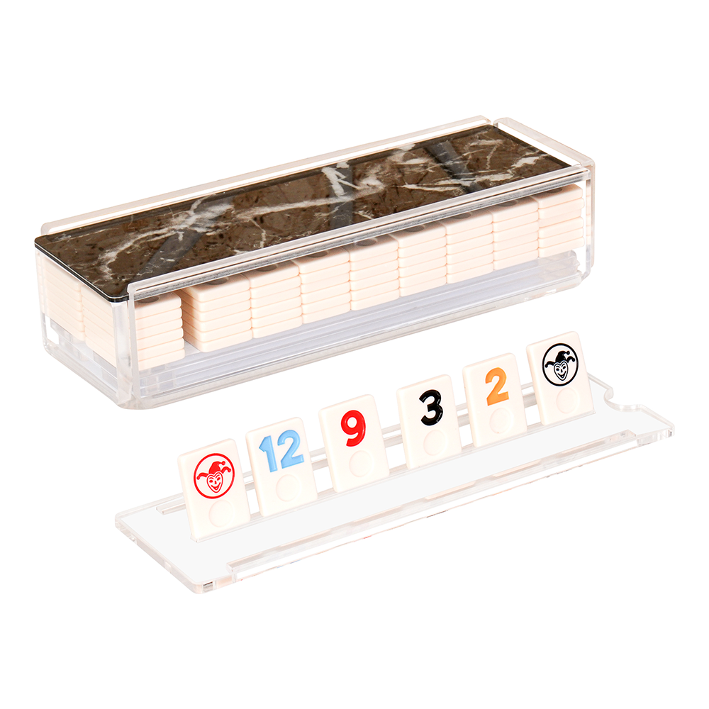 Lucite Rummy Game with Colorful Sliding Lid | Modern Luxury Tile Game Set