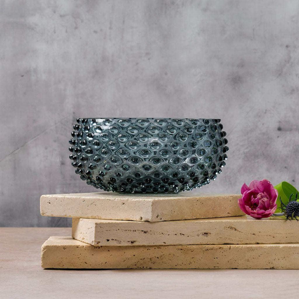 Hobnail Glass Bowl in Charcoal Haze – Large