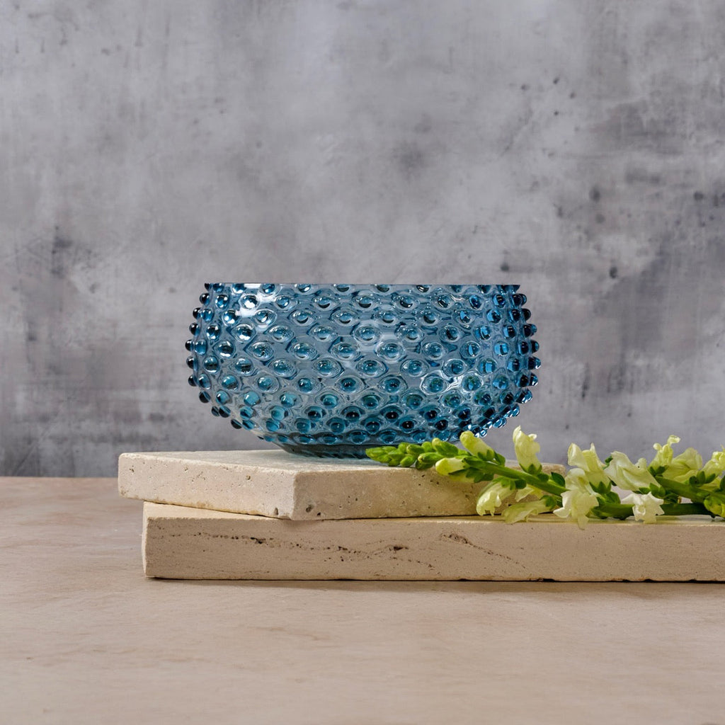 Hobnail Glass Bowl in Midnight Blue – Large