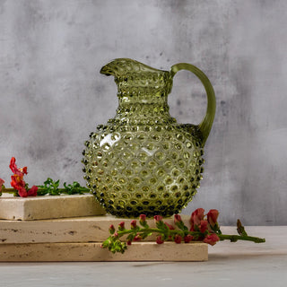 Hobnail Glass Jug in Moss Green – 2 Liter