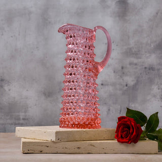 Hobnail Glass Jug in Petal Pink – Tall 1.2 Liter
