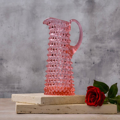 Hobnail Glass Jug in Petal Pink – Tall 1.2 Liter
