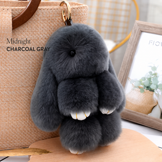 Bunny Lulu Rex Fur Key Chain Gift Set with Vintage Tin or Drawstring Bag