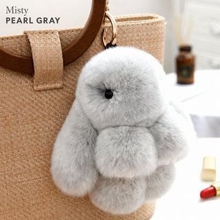 Bunny Lulu Rex Fur Key Chain Gift Set with Vintage Tin or Drawstring Bag
