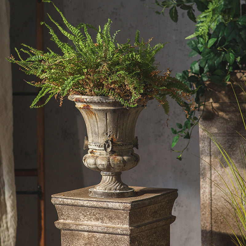 Distressed Fluted Pedestal Urn Planter
