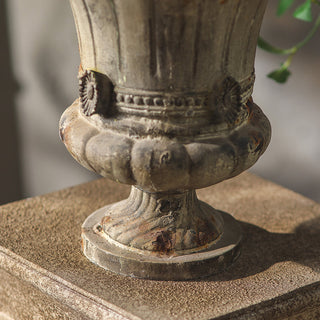 Distressed Fluted Pedestal Urn Planter