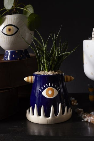 Monster Teeth Ceramic Planter Pot with Saucer – Halloween Decor