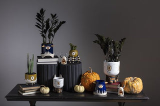 Monster Teeth Ceramic Planter Pot with Saucer – Halloween Decor