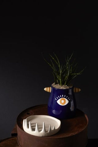 Monster Teeth Ceramic Planter Pot with Saucer – Halloween Decor